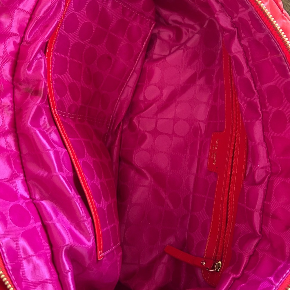 Kate Spade Quilted Puffer Tote Bag Large Red Diamond Stitch Nylon Streetwear - Picture 9 of 16
